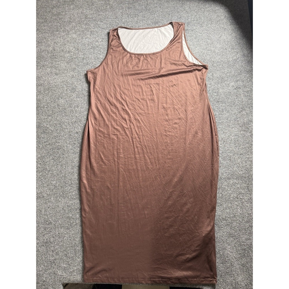 Womens Brown Tank Midi Dress Scoop Neck Sleeveless Stretch Bodycon Sheath 4X